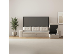 SMARTBett Schrankbett 160x200 Horizontal M2 (Tiefe 55cm) Anthrazit mit Ecksofa Sandgrau Armlehnen 26 cm