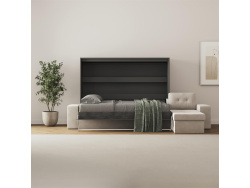 SMARTBett Schrankbett 160x200 Horizontal M2 (Tiefe 55cm) Anthrazit mit Ecksofa Sandgrau Armlehnen 26 cm