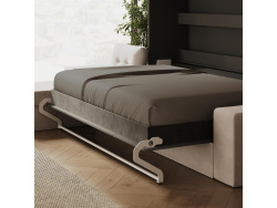 SMARTBett Schrankbett 160x200 Horizontal M2 (Tiefe 55cm) Anthrazit mit Ecksofa Sandgrau Armlehnen 26 cm