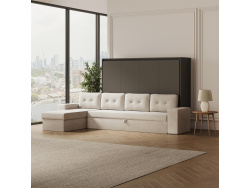 SMARTBett Schrankbett 160x200 Horizontal M2 (Tiefe 55cm) Anthrazit mit Ecksofa Sandgrau Armlehnen 26 cm