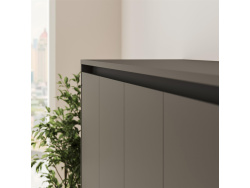 SMARTBett Schrankbett 160x200 Horizontal M2 (Tiefe 55cm) Anthrazit mit Ecksofa Sandgrau Armlehnen 26 cm