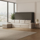 SMARTBett Schrankbett 160x200 Horizontal M2 (Tiefe 55cm) Anthrazit mit Ecksofa Sandgrau Armlehnen 26 cm