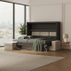 SMARTBett Schrankbett 160x200 Horizontal M2 (Tiefe 55cm) Anthrazit mit Ecksofa Sandgrau Armlehnen 26 cm