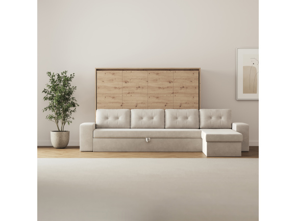 SMARTBett Schrankbett 160x200 Horizontal M2 (Tiefe 55cm) Wildeiche mit Ecksofa