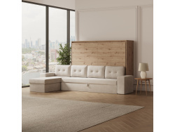 SMARTBett Schrankbett 160x200 Horizontal M2 (Tiefe 55cm) Wildeiche mit Ecksofa