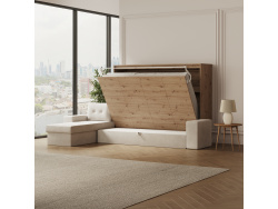 SMARTBett Schrankbett 160x200 Horizontal M2 (Tiefe 55cm) Wildeiche mit Ecksofa