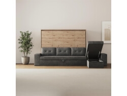 SMARTBett Schrankbett 160x200 Horizontal M2 (Tiefe 55cm) Wildeiche mit Ecksofa Anthrazit Armlehnen 26 cm