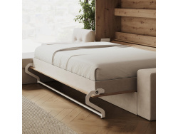 SMARTBett Schrankbett 160x200 Horizontal M2 (Tiefe 55cm) Wildeiche mit Ecksofa Sandgrau Armlehnen 26 cm