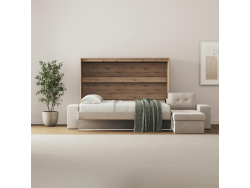 SMARTBett Schrankbett 160x200 Horizontal M2 (Tiefe 55cm) Wildeiche mit Ecksofa Sandgrau Armlehnen 26 cm