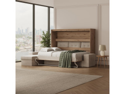 SMARTBett Schrankbett 160x200 Horizontal M2 (Tiefe 55cm) Wildeiche mit Ecksofa Sandgrau Armlehnen 26 cm