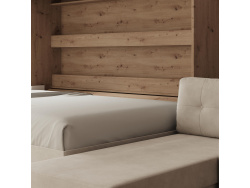 SMARTBett Schrankbett 160x200 Horizontal M2 (Tiefe 55cm) Wildeiche mit Ecksofa Sandgrau Armlehnen 26 cm