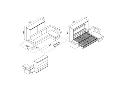 SMARTBett Schrankbett 160x200 Horizontal M2 (Tiefe 55cm) Kaiserberg Eiche mit Ecksofa