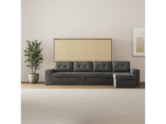 SMARTBett Schrankbett 160x200 Horizontal M2 (Tiefe 55cm) Kaiserberg Eiche mit Ecksofa Anthrazit Armlehnen 26 cm mit Schubladen