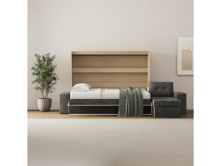SMARTBett Schrankbett 160x200 Horizontal M2 (Tiefe 55cm) Kaiserberg Eiche mit Ecksofa Anthrazit Armlehnen 26 cm mit Schubladen