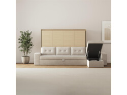 SMARTBett Murphy Bed with Corner Sofa160x200 Horizontal M2 (Depth 55cm) Kaiserberg  Oak  Sand grey Armrest 11 cm