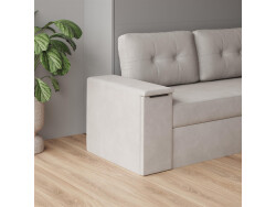SMARTBett Schrankbett mit Ecksofa 160x200 Horizontal M2 (Tiefe 55cm) Perlgrau Sandgrau Armlehnen 26 cm mit Schubladen