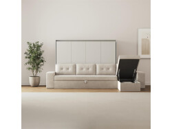 SMARTBett Schrankbett mit Ecksofa 160x200 Horizontal M2 (Tiefe 55cm) Perlgrau Sandgrau Armlehnen 26 cm mit Schubladen