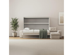 SMARTBett Schrankbett mit Ecksofa 160x200 Horizontal M2 (Tiefe 55cm) Perlgrau Sandgrau Armlehnen 26 cm mit Schubladen