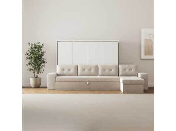 SMARTBett Murphy Bed with Corner Sofa160x200 Horizontal M2 (Depth 55cm) White with corner sofa