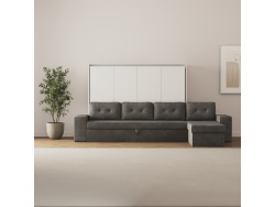 SMARTBett Murphy Bed with Corner Sofa160x200 Horizontal M2 (Depth 55cm) White with corner sofa