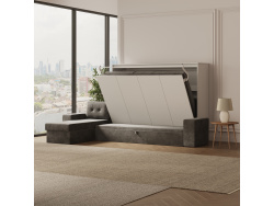 SMARTBett Murphy Bed with Corner Sofa160x200 Horizontal M2 (Depth 55cm) White with corner sofa