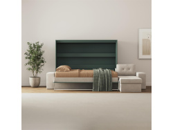 SMARTBett Schrankbett 160x200 Steingrün Horizontal M2 (Tiefe 55cm)  mit Ecksofa Sandgrau