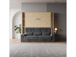 SMARTBett M1 Schrankbett Set mit Anthrazit Sofa, LED-Regalen & Schubladenarmlehnen