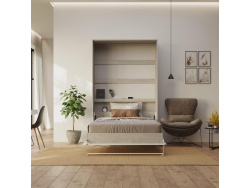 AKTION! NEU!!! SMARTBett Schrankbett Standard 120x200 Vertikal Beton/Weiss Hochglanz mit Gasdruckfedern