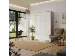 AKTION! NEU!!! SMARTBett Schrankbett Standard 120x200 Vertikal Beton/Weiss Hochglanz mit Gasdruckfedern