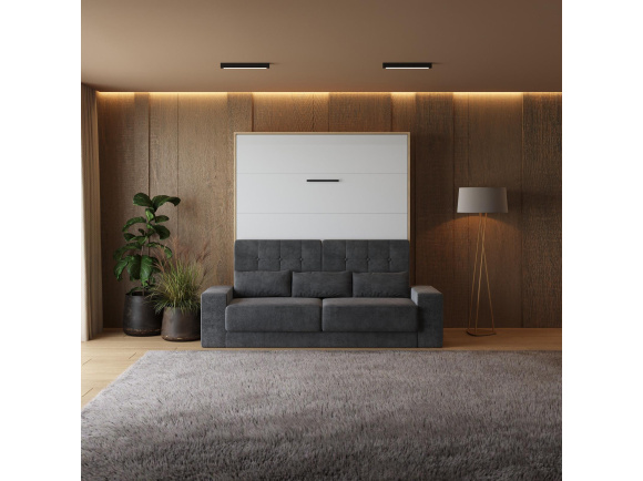 Schrankbett M1 180x200 Vertikal Kaiserbeg Eiche /Weiss Hochglanz inkl.SOFA Anthrazit