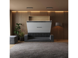 Schrankbett M1 180x200 Vertikal Kaiserbeg Eiche /Weiss Hochglanz inkl.SOFA Anthrazit
