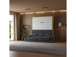 Schrankbett M1 180x200 Vertikal Kaiserbeg Eiche /Weiss Hochglanz inkl.SOFA Anthrazit