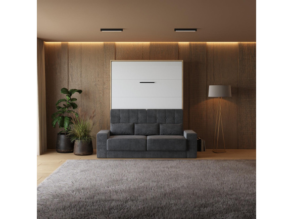 Schrankbett mit SOFA M1 160x200 Vertikal Kaiserberg Eiche /Weiss Hochglanz