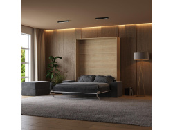 Schrankbett mit SOFA M1 160x200 Vertikal Kaiserberg Eiche /Weiss Hochglanz