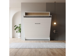 Schrankbett M1 180x200 Vertikal Weiss LIMITED EDITION! - Rückwand Kaiserberg Eiche