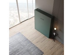 Schrankbett M1 160x200 Vertikal Steingrün  LIMITED EDITION! - Rückwand Kaiserberg Eiche