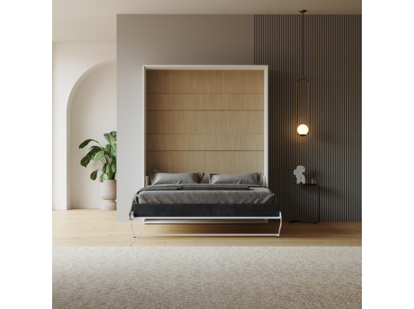 LIMITED EDITION!  Murphy bed M1 160x200 Vertical White  Back Panel - Kayserberg Oak without upholstered frame