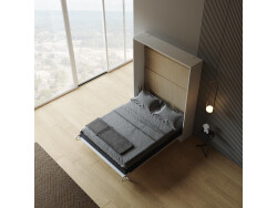 LIMITED EDITION!  Murphy bed M1 160x200 Vertical White  Back Panel - Kayserberg Oak without upholstered frame
