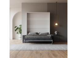 SMARTBett Schrankbett M1 160x200 Vertikal Weiss mit SOFA Anthrazit Armlehnen 26 cm mit Stauraum