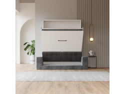 SMARTBett Schrankbett M1 160x200 Vertikal Weiss mit SOFA Anthrazit Armlehnen 26 cm mit Stauraum