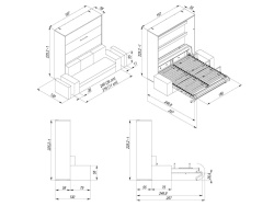 Murphy bed M3 180x200 (depth 55cm) vertical anthracite incl. sofa anthracite