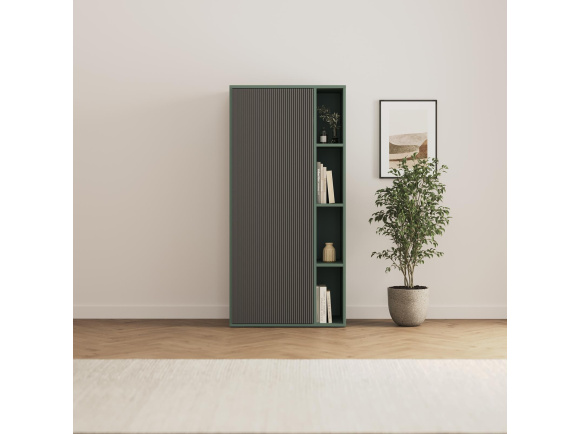 SMARTBett wardrobe STA.2.0018 (Series M2, depth 55cm), height 188.2cm, Green with door WAVES Anthracite, for 160H-M2 wall bed