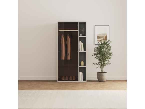 SMARTBett Schrank STA.2.0018 (Serie M2 Tiefe 55cm) Höhe 188,2cm PERLGRAU mit 2 Glastüren