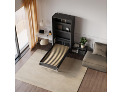 SMARTBett wall bed (M3 series, 55cm deep) 100x200 vertical, anthracite/anthracite with upholstered frame