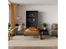 SMARTBett wall bed (M3 series, 55cm deep) 100x200 vertical, anthracite/anthracite with upholstered frame