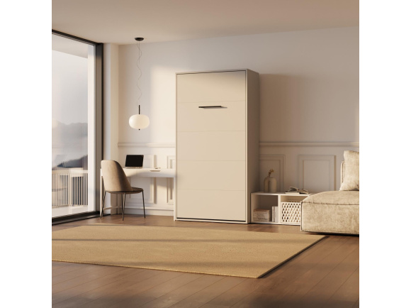 SMARTBett M3 wall bed 100x200 vertical 55 cm depth Pearl Grey/Pearl Grey