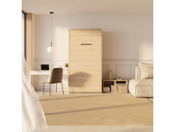 SMARTBett wall bed (M3 series, 55cm deep) 100x200 vertical, Kaiserberg Oak with upholstered frame