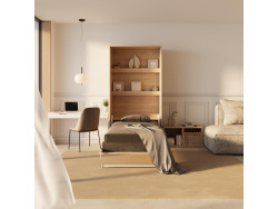 SMARTBett wall bed (M3 series, 55cm deep) 100x200 vertical, Kaiserberg Oak with upholstered frame