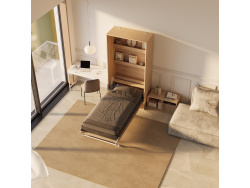 SMARTBett wall bed (M3 series, 55cm deep) 100x200 vertical, Kaiserberg Oak with upholstered frame