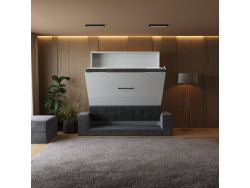 Murphy bed with sofa M1 160x200 Vertical  White/White Gloss Armrests 26 cm wide with storage space